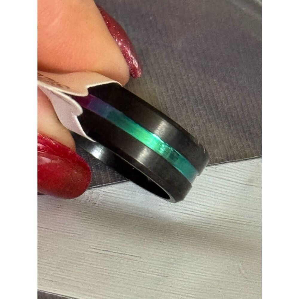Wedding Band, Size 8 Black Titanium Ring w/ Multi-colored Stripe - Picture 5 of 8